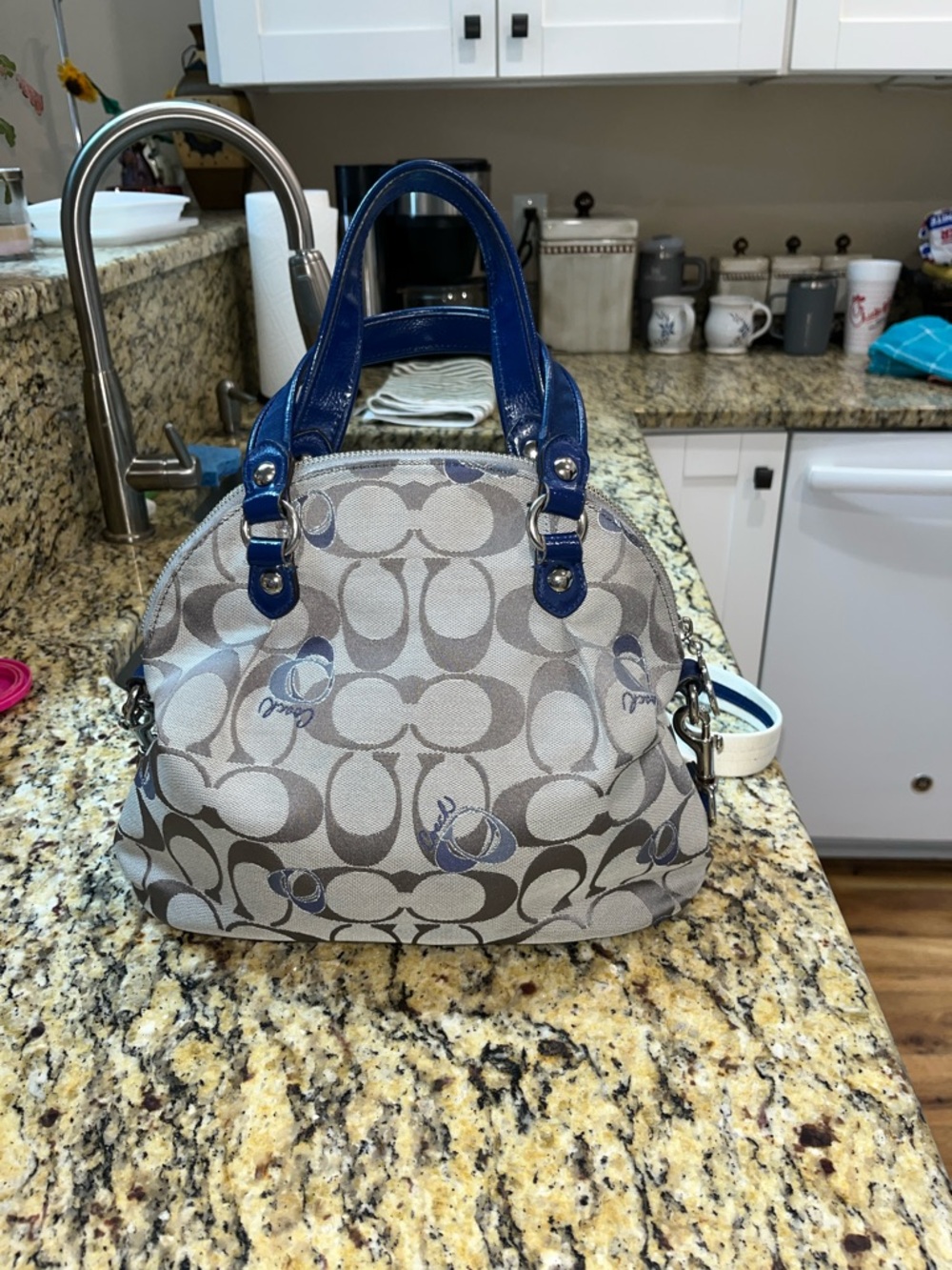 Coach Poppy Gray and Blue Signature Dome Satchel with Removable Strap - Picture 2 of 6